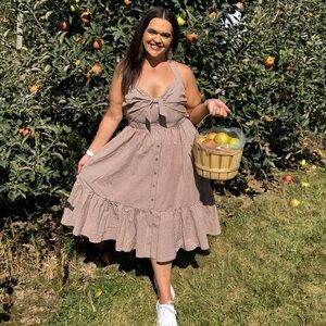 Anthropologie Size XL Brown Gingham Midi Dress